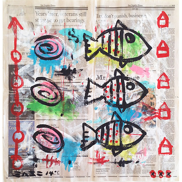 Untitled (acrylic & collage on newsprint) by Gary John