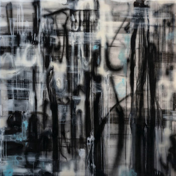 Central Avenue #10, 60x60 inches, acrylic and spray paint on wood panel with resin
